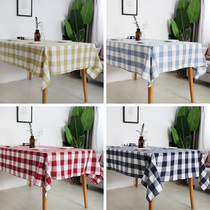 Nordic cotton linen tablecloth fabric small fresh simple modern plaid fabric Small checkered net red dining table Coffee table tablecloth