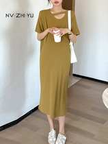 Pregnancy Woman Dress Summer Dress Dress Dress 2022 New Fashion Display Slim Ocean Gas Short Sleeves Slim Fit Stretch Knitted Dress