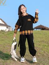 Girl Suit Trendy Spring Autumn 2022 New Ocean Qi Woman Great Boy Spring Clothing Casual Childrens Clothing Pants Two Sets Tide