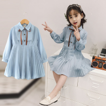 Kids Girls Spring Autumn College Style Pleated Dress 2022 New Children's Spring Fashion Chiffon Dress Western Style