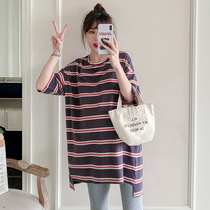 Pregnant women short sleeve T-shirt summer loose size casual fashion set spring summer maternity wear summer coat