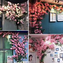 Cherry Blossom Tree Emulated Tree Air-conditioning Duct Shelter of fake flower vines Indoor Decoration Living Room Ceiling Mesh Red Background Flower Wall