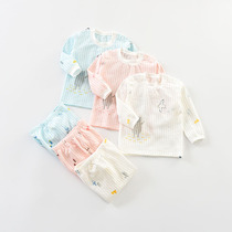 Baby Shang summer clothing men and women baby pajamas long sleeve air conditioning clothing thin Baby Home clothing underwear set cotton thin