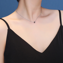 Cool style simple cylindrical black diamond mini pendant round bean S925 sterling silver necklace choker short Japanese and Korean women
