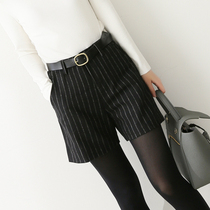 Vision 2 meters long legs wearing rate high vertical stripe A word straight wool shorts boots pants women