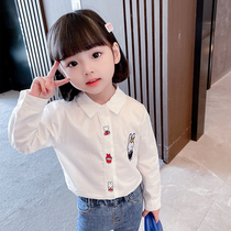 Girl White Shirt Spring Autumn Season 2022 New Children Foreign Air Hitting Bottom Turning White Baby Spring Dress Long Sleeve Shirt