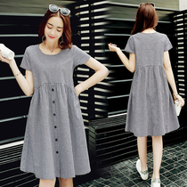 Pregnant womens summer 2021 new dress mid-length fashion loose short-sleeved skirt pregnant mother thin trendy dress