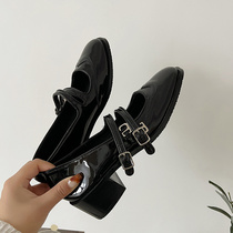 Black coarse heel small leather shoes women 2022 new French style Mary Jane shoes net red design Elegant Temperament Single Shoes