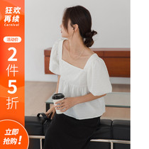 Princesss home girl feeling burst] shirt female 2021 spring and summer new square collar lamp sleeve loose white shirt thin