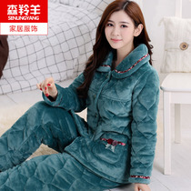 Winter middle-aged and elderly mother plus velvet thickened padded pajamas women flannel coral velvet home wear set 4XL