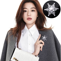 Korean high-grade Pearl zircon snowflake womens suit brooch coat badge pin scarf large accessory