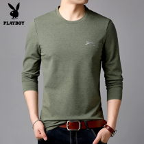 Playboy Mens Long Sleeve T-Shirt Spring and Autumn Korean Fashion Round Collar Body Neck Thin base shirt Mens Top