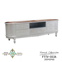Isabella Law style palace windy full solid wood hand engraving glued pure silver foil ice and snow blue villa living room TV cabinet