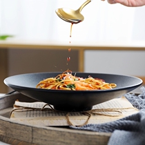Ceramic hat black frosted noodle bowl large household beef noodle bowl round solid color horn bowl Japanese deep bowl soup bowl