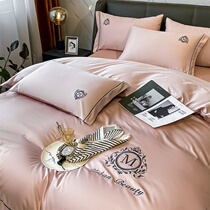 Light Extravaganza Hotel Wind 100 Pure Cotton Four Pieces Simple Embroidery Quilt Cover Bed Linen Full Cotton 1 8m Bed Bamboo Hat Bedding 4