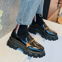 2022 spring new pine cake thick bottom buckle small bee Lefu shoes female one foot pedal genuine leather Inlan sloth small leather shoes