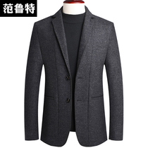 Autumn and winter mens casual single suit mens jacket single suit jacket middle-aged wool woolen woolen business temperament Woolen