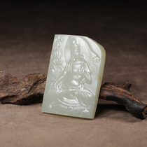 (Special) has not been sold Yushifang Xinjiang Hetian Jade seed material sprinkled with golden skin Guanyin brand pendant 62 5
