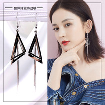 Earrings female 2021 New Tide Net red S925 sterling silver Korean earrings big temperament cold wind earrings earrings