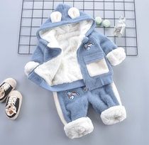 Childrens mink suede suit Baby cotton clothing Cavelvet thickened male and female childrens clothing cotton padded jacket Two sets of infant cotton clothes