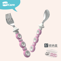 Iscal Children Stainless Steel Fork Spoon Elementary School Children Cutlery Combination Suit Portable Baby Cob Training Spoon