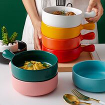 Baking Pan Ceramic With Handle Cutlery Bowl Mesh Red Baking Ovens Household Day Style Creative Ovens Bubbling Noodles Bowls Round Pans