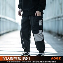 Xiaobin national tide splicing overalls mens Tide brand 2021 spring and summer New loose Joker pocket casual leg trousers