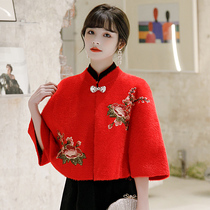 With cheongsam shawl women wear autumn and winter New imitation mink velvet cardigan wedding dress cape cloak short coat