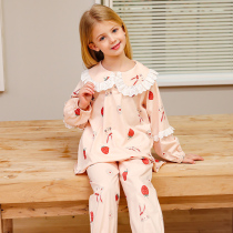 Girls Cotton Pajamas Spring and Autumn Childrens Long Sleeve Home Clothes Set Thin Medium Big Girl Girl 13-year-old Princess
