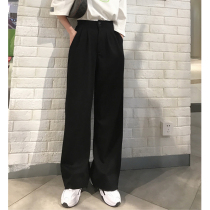 Small black wide-legged pants womens 2021 new summer high-waisted pants hanging straight trousers thin