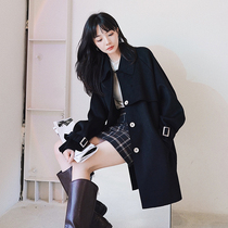 The black double-sided hair the coat of women the long autumn winter 2023 the new Korean version of the loose small cocoon coat