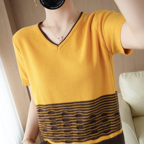 Summer cotton knitted short sleeve t shirt 2022 new V - collar semi - sleeved thin slim coat