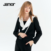 Jamor2021 autumn new black and white stitching short coat Academy style sweet petal lapel small coat
