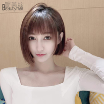 womens summer short real hair full real human hair natural simulation round face age reduction net red bobo full hair cover