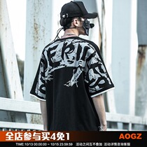National Tide brand summer short sleeve T-shirt men loose hip hop trend fake two pieces behind graffiti print Half sleeve body shirt