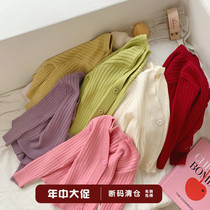 Girl red sweater cardio-hoodie 2022 spring autumn new Korean version children knitted jacket short child female tide