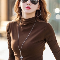  Hong Kong trendy brand spring and autumn new semi-high-neck top bottoming shirt womens long-sleeved t-shirt tight Western style small stand-up collar t-shirt