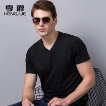 Mercerized cotton T-shirt mens short-sleeved V-neck pure cotton half-sleeve ice silk T-shirt Ice cotton undershirt mens trend summer clothes