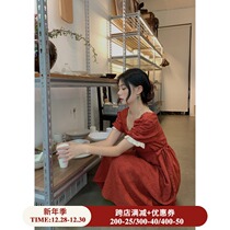 Ouyang Xi French first love sweet dress female 2021 summer new elegant temperament lace mosaic fairy skirt