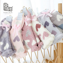 Begging Dispensers Autumn Winter Thickened warm floor Sox Japanese Coral Suede Loving Soft Midcylinder Socks Non-slip Home Socks