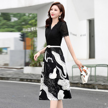 Splicing lace dress dress 2021 Summer new womens dress Small temperament collection waist style Conspicuic Slim Skirt Tide