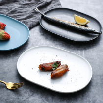 Nordic ceramic dish plate Western dish plate Steak plate Creative household tableware Round matte binaural breakfast dessert plate