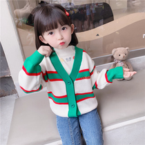 Girls Spring and Autumn Sweater Jacket 2021 New style Childrens Sweater Fashion Casual Baby Autumn Knitted Cardigan