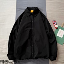 Literary Japanese solid color trendy men white long-sleeved shirt All-match shirt Hong Kong style ulzzang teen bf couple