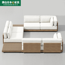 Outdoor solid wood teak sofa terrace Nordic simple hotel coffee table outdoor open air villa combination courtyard furniture