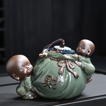 Tea cans creative personality fashion purple sand monk rough pottery portable and sealed storage tea cans gift box