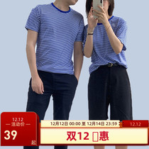 70s true slippery really cool mens water soft cotton round neck short sleeve T-shirt silk ice feeling Sea soul shirt cotton striped sweatshirt