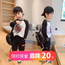 Left West Boys long sleeve T-shirt autumn childrens base shirt cotton top 2021 middle child Spring and Autumn thin tide