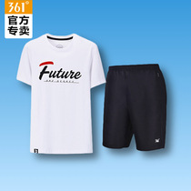 361 sports set mens 2021 summer new breathable short sleeve trend quick-drying five-point pants casual wear two-piece set