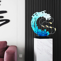 Abstract blue transparent wave sculpture ornament decoration decoration model room soft living room TV cabinet next to decoration